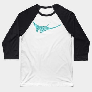 Turquoise manta ray tattoo style black background Baseball T-Shirt